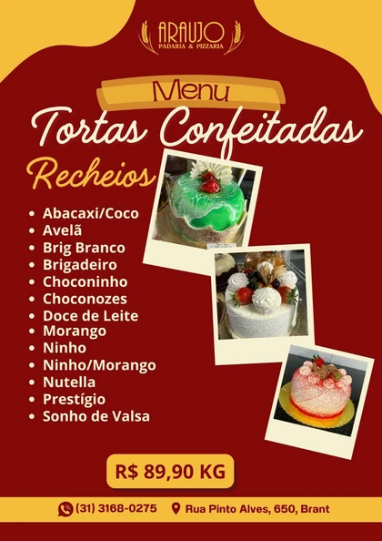 Cardápio de tortas confeitadas da Araújo