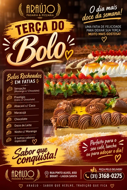 Terça do Bolo: bolos recheados em fatias, com diversos sabores